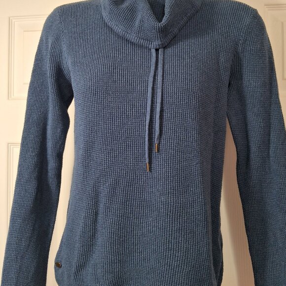 Lauren Ralph Lauren blue Unique Knit Turtleneck Cowl Neck Sweater Drawstring - Picture 2 of 12